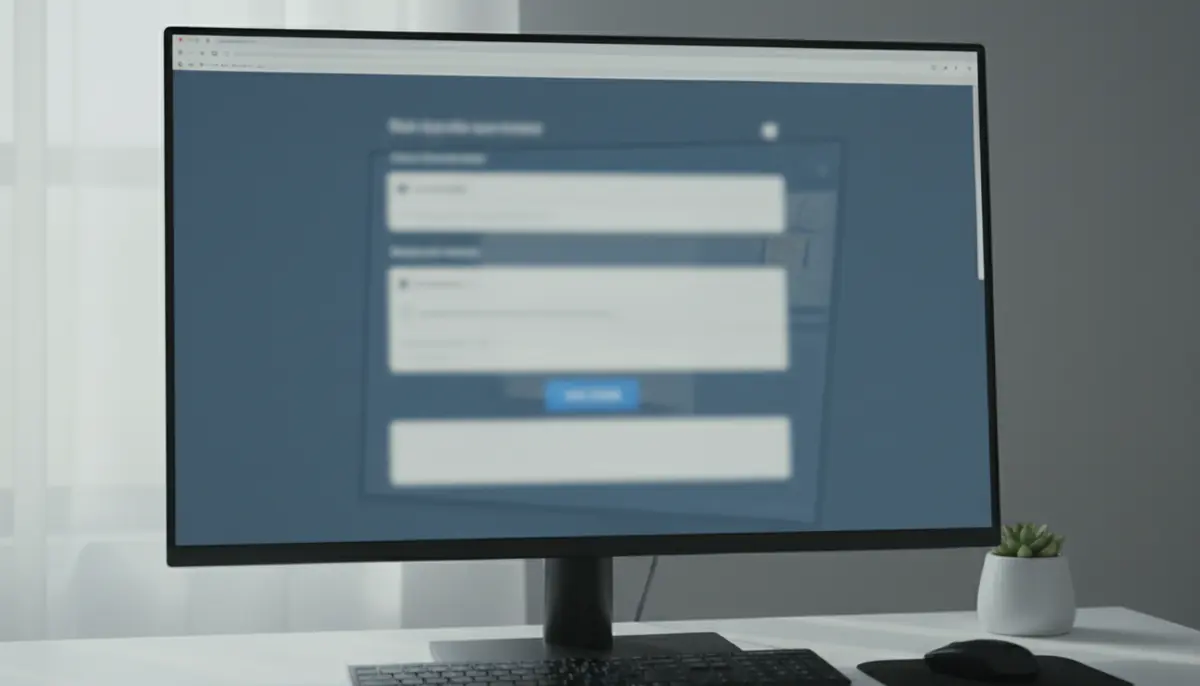 Formulário de login genérico desfocado num monitor, com um reflexo do mesmo no vidro