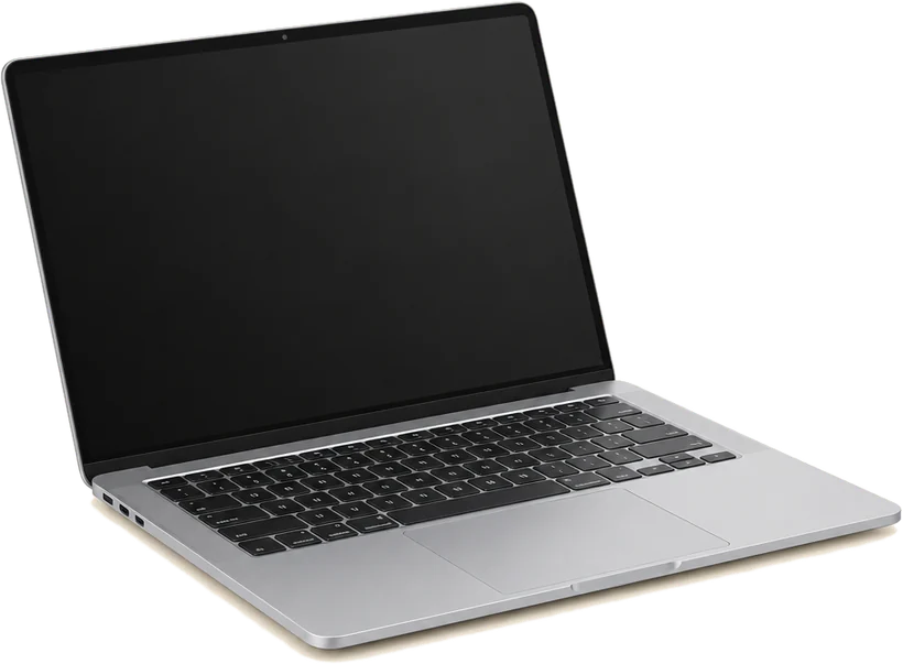 Notebook aberto, com a tela desligada